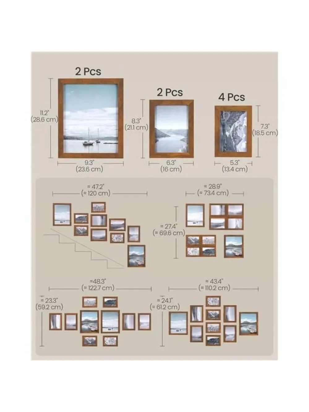 Rustic Brown Picture Frame Set 10 Pack Wall Collage Photo Frames Home Decor